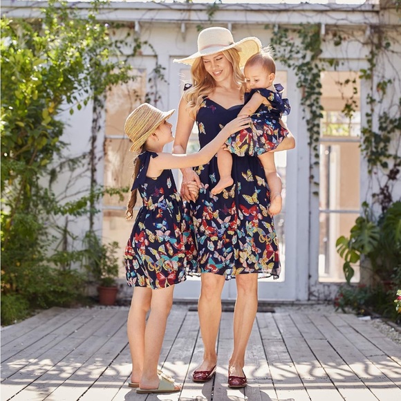 Mommy and Me Dresses Matching Set Floral Printed Bowknot Shoulder Straps nwt - Picture 4 of 5